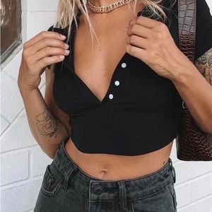 Black button up crop top